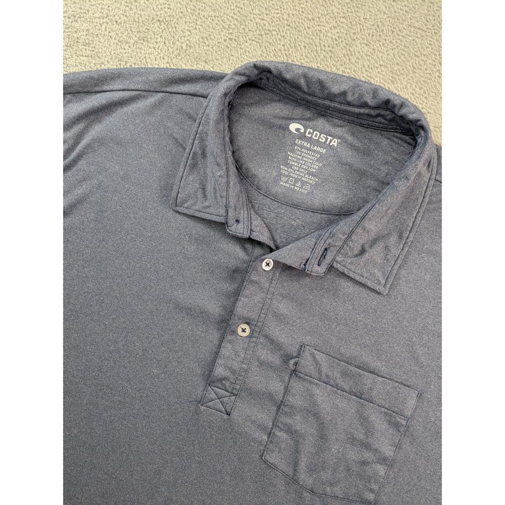 Costa Del Mar Mens Blue Heathered Performance Short Sleeve Polo Shirt XL